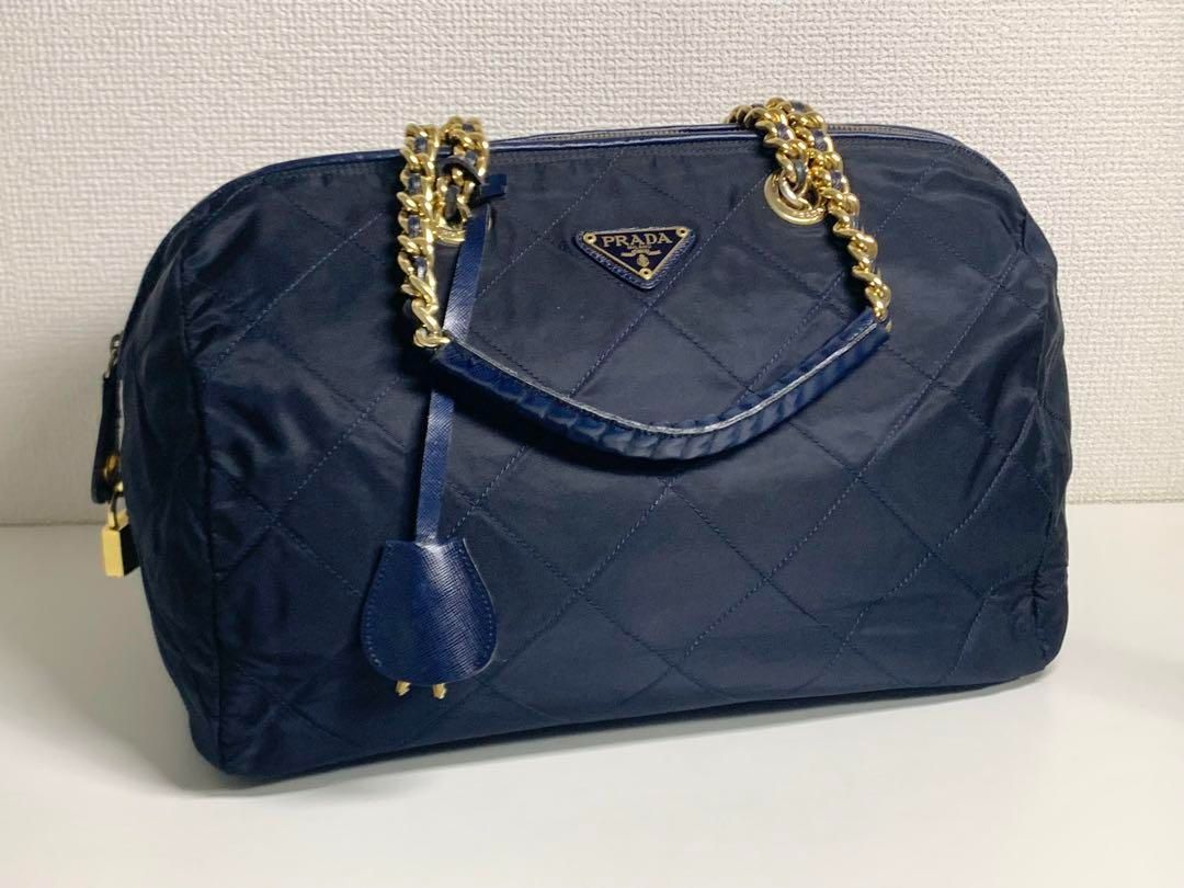 Vintage PRADA ナイロン チェーンショルダーボストンバッグ 紫 - バッグ