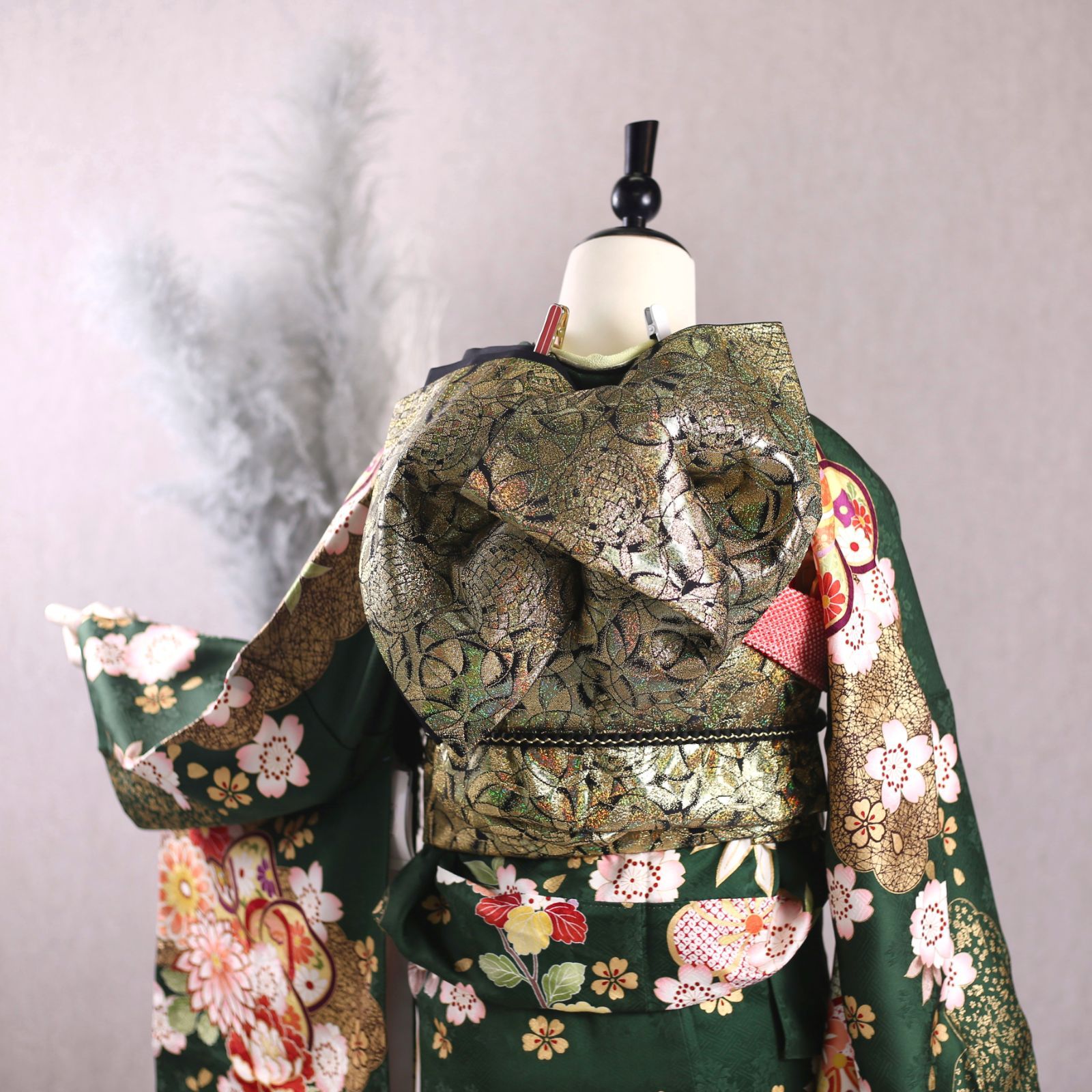 美おり】FR52150 振袖 正絹 振袖フルセット 7点セット 成人式 緑ラメ