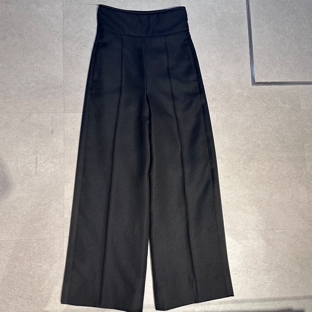 HERMES ウールパンツ 36 現行】HERMES エルメス ワイドスラックスパンツ ブラック size