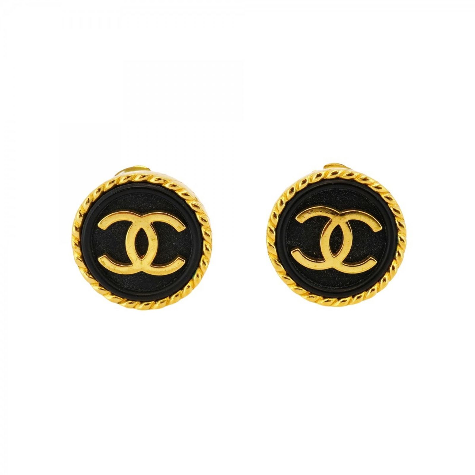 シャネル Chanel シャネル イヤリング ココマーク サークル GPメッキ ゴールド ブラックレディース