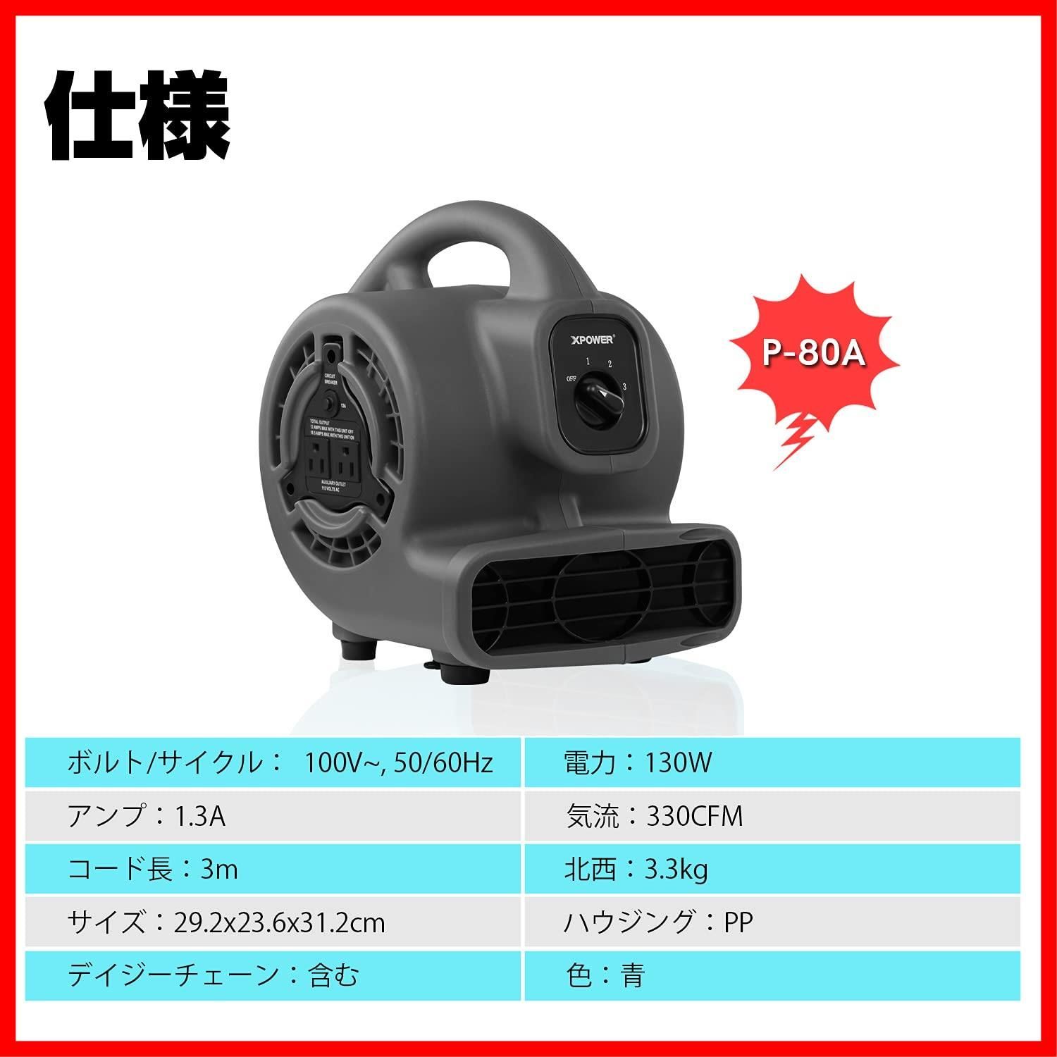  商品 黒 P 80 Aミニマイティエアムーバーフロアファンドライヤーユーティリティブロワー外部アウトレットプラグ付き屋外芝生ファン XPOWER その他 文房具 事務用品