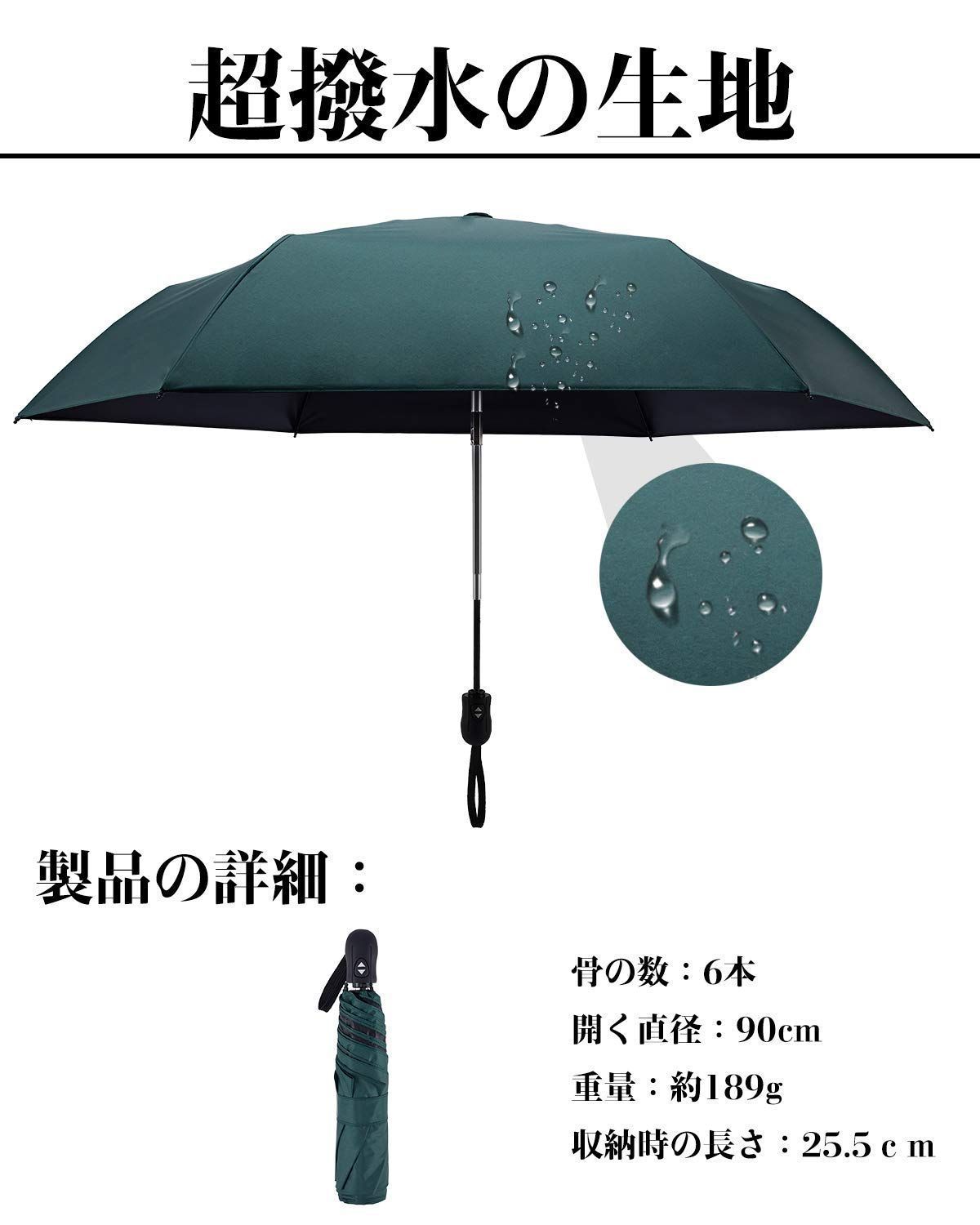 【色: ホワイト】日傘 超軽量 189g-199g UVカット率 100% 完全