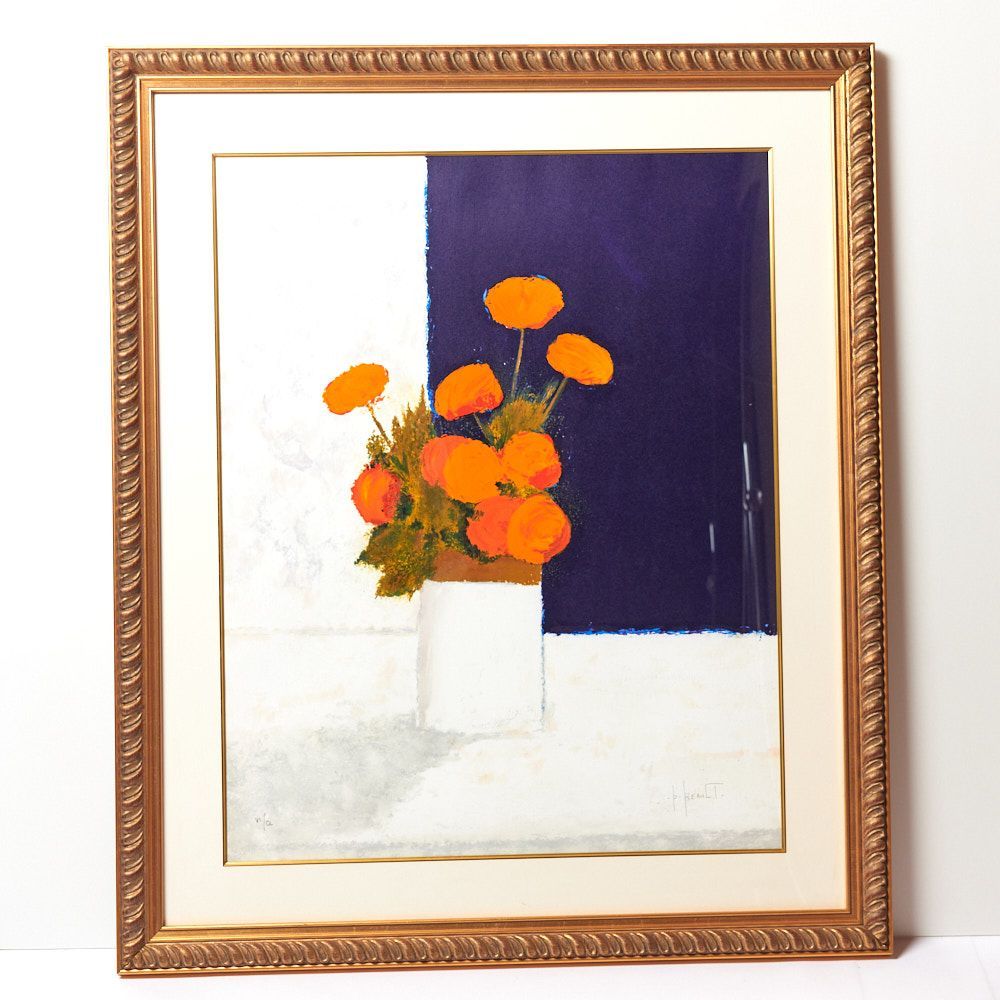 Patrick Reault Orange Bouquet w|frame lithograph 額装 壁掛け絵画