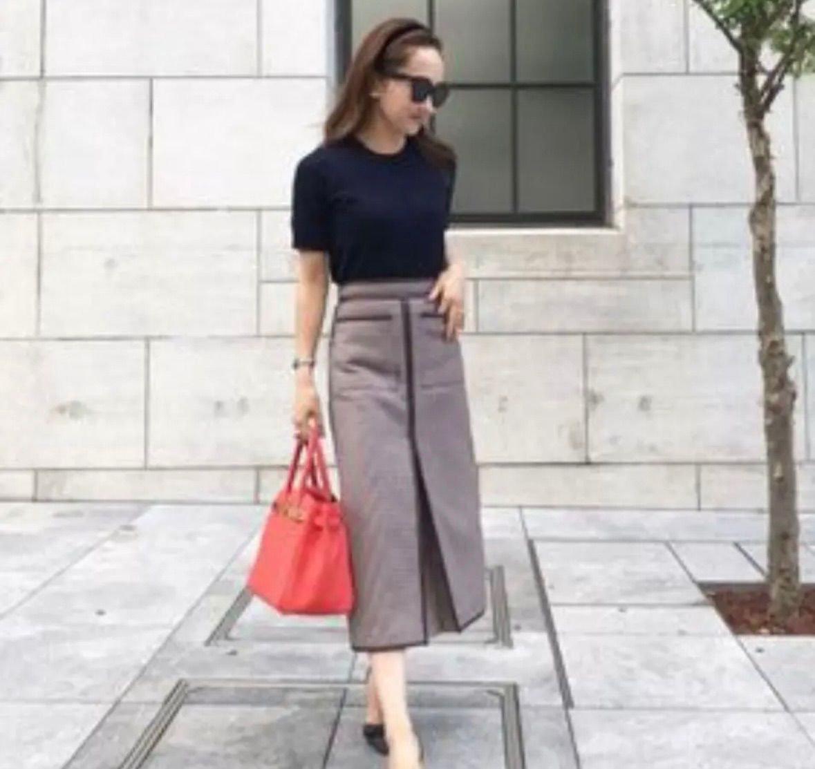 BLUELEA ブルレア レザーパイピングチェックスカート - メルカリ 