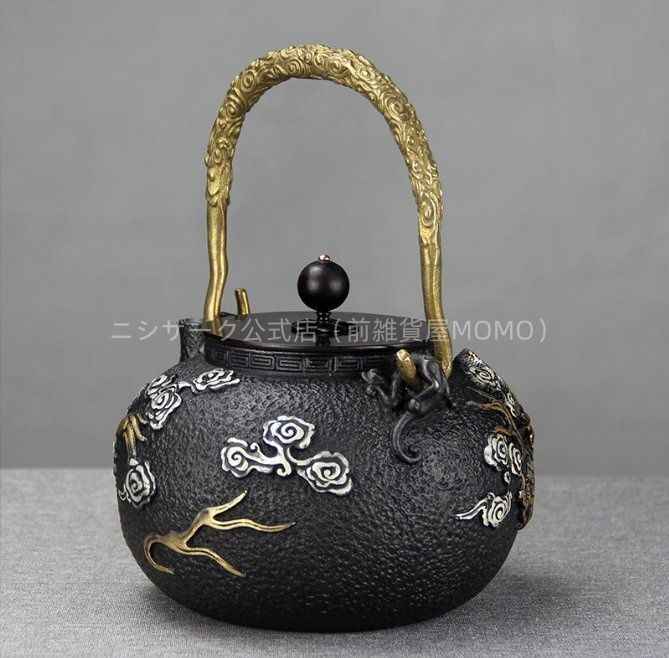 茶壺 手彫り鉄壺 鉄やかん 鉄分補給 未塗装鉄器 茶道具 1.3L