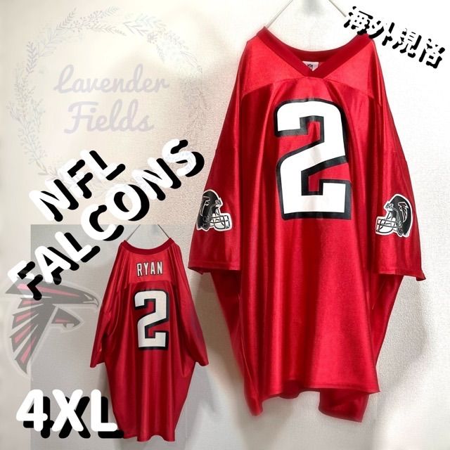 NFLファルコンズFALCONSゲームシャツTシャツ両面プリントロゴ袖ロゴアメフト赤レッド4XL.古着