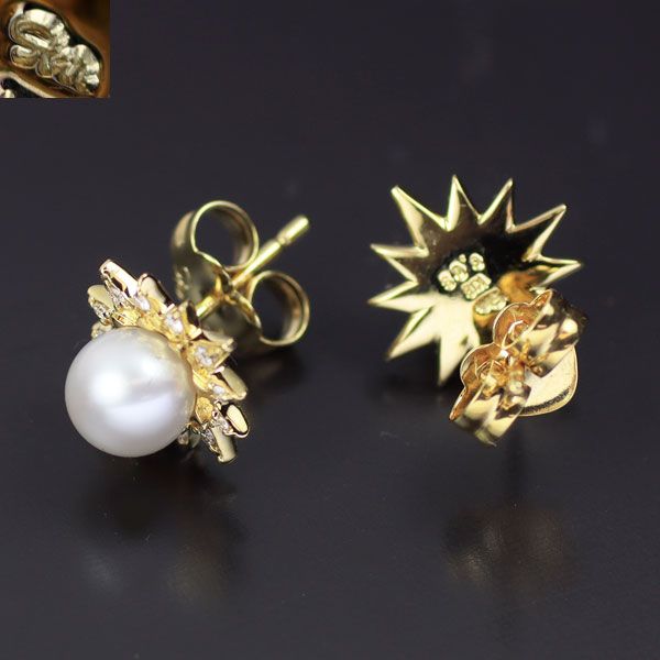 スタージュエリー ピアス K10 アコヤパール　ダイヤ CLICK HOOP PEARL PIERCED EARRINGS(両耳用)(2ZP1645-P)K18