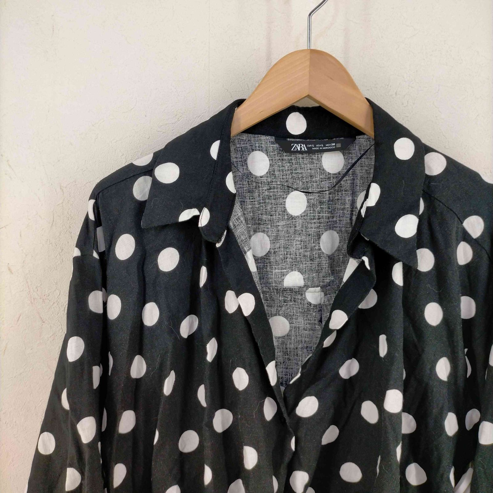 ザラ ZARA ドット リネンブレンド シャツ レディース import：L