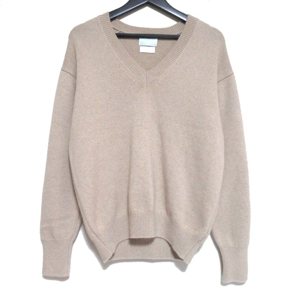 美品 23AW HERILL ヘリル ロンハーマン別注 ロングスリーブ 長袖 カシミヤ100% Vネック ニット セーター 23-080-HL-8300-3 0 ベージュ メンズ 古着 中古 USED