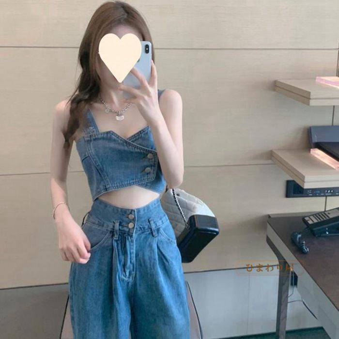 レディースデニムセットアップ ショート丈のキャミソール