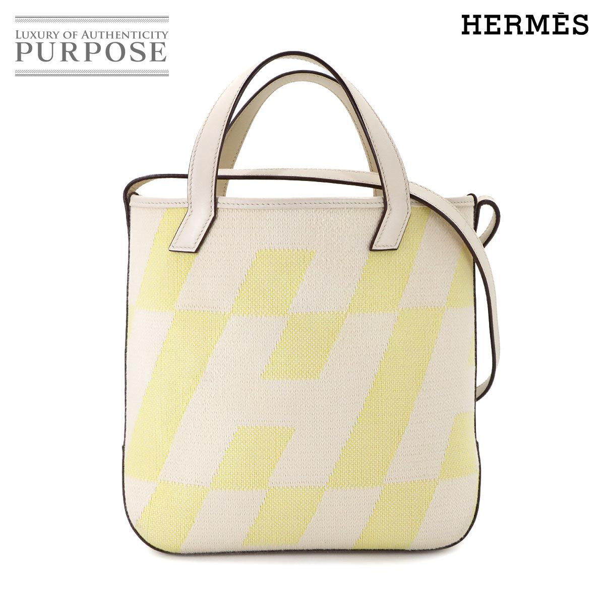 エルメス HERMES Hアンビエ 27 PM 2way トート ショルダー バッグ Hトワルキャンバス スイフト エクリュ B刻印 90294411