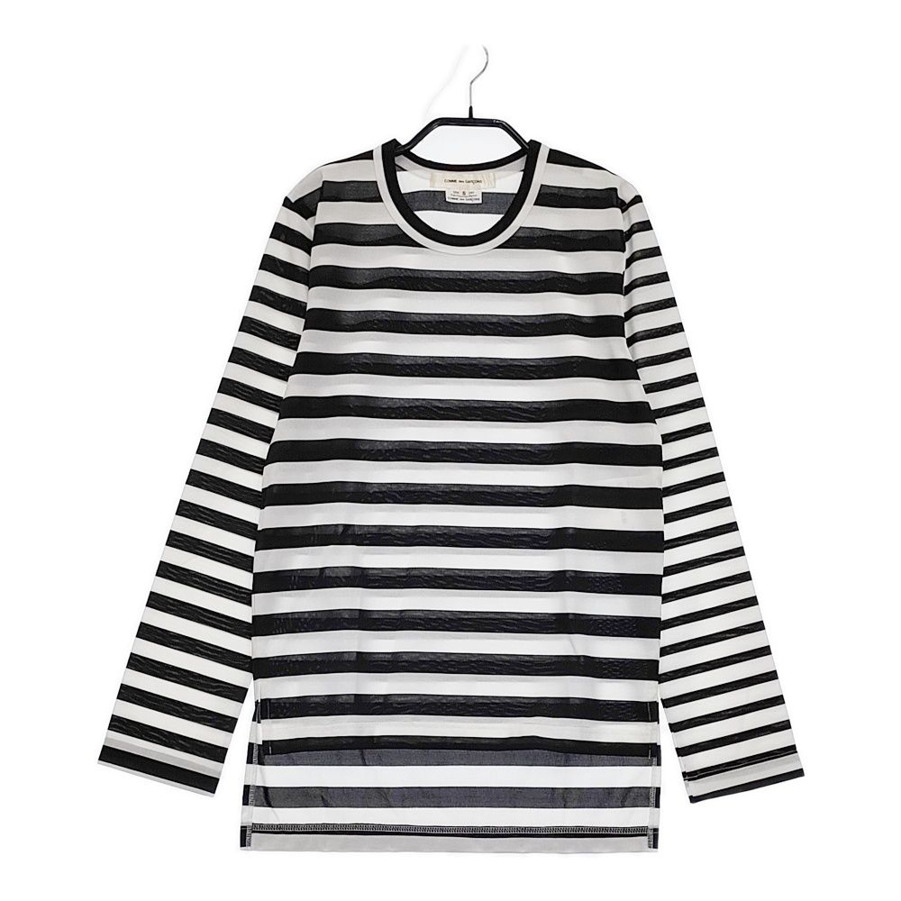 COMME des GARCONS ポリエステル AD2025 GJ-T022 S ボーダー カットソー 22AW ブラック ホワイト レディース コムデギャルソン 5-0513M♪