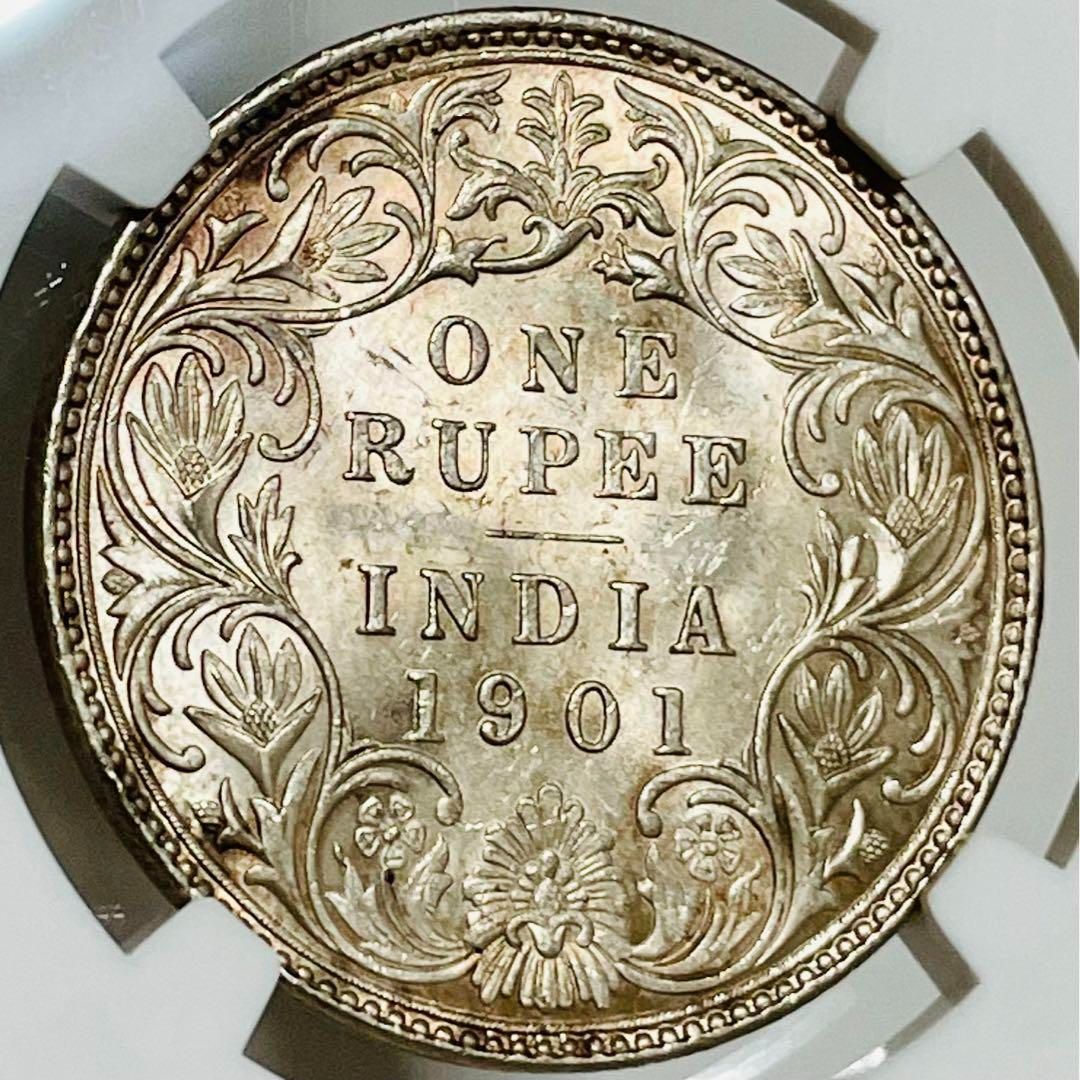 1901年 英領インド ヴィクトリア女王 ルピー銀貨 NGC MS62