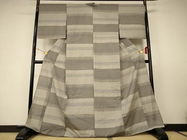 平和屋着物 上質な紬 単衣 格子 正絹 AABC6902jd