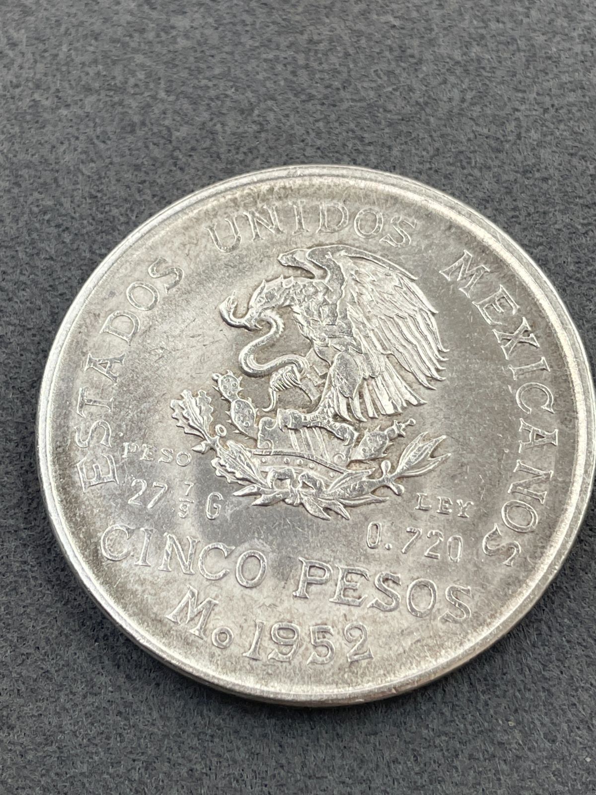 (Silver.900)メキシコ5ペソ銀貨 D【 アンティーク】メキシコ 1952年 5ペソ銀貨 記念メダル