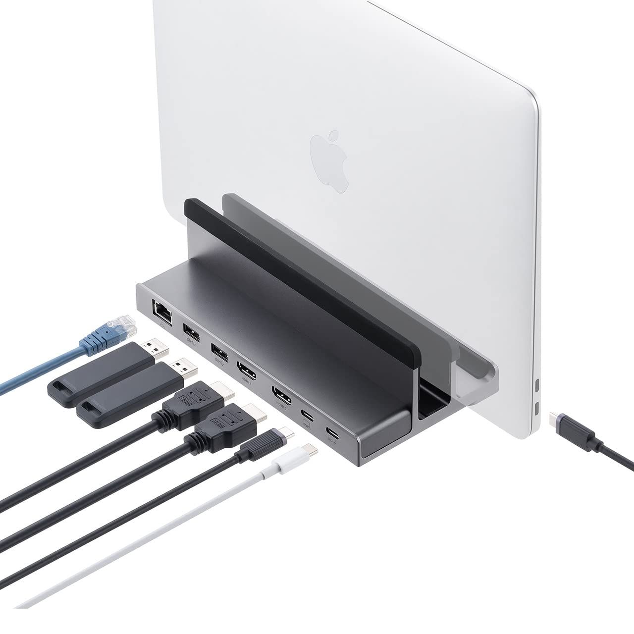 サンワダイレクト Type-C ドッキングステーション 2画面 4K HDMI スタンド型 PD 100W LAN USB3.2 Mac|Win対応 6-in-1 400-VGA018