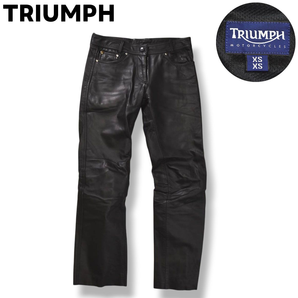 本革 トライアンフ TRIUMPH 牛革 カウハイド レザー ライディング パンツ ジップアップ 裏地 メッシュ XS ブラック バイク モーター スポーツ ウェア ツーリング ウェア アメリカン カジュアル メンズ