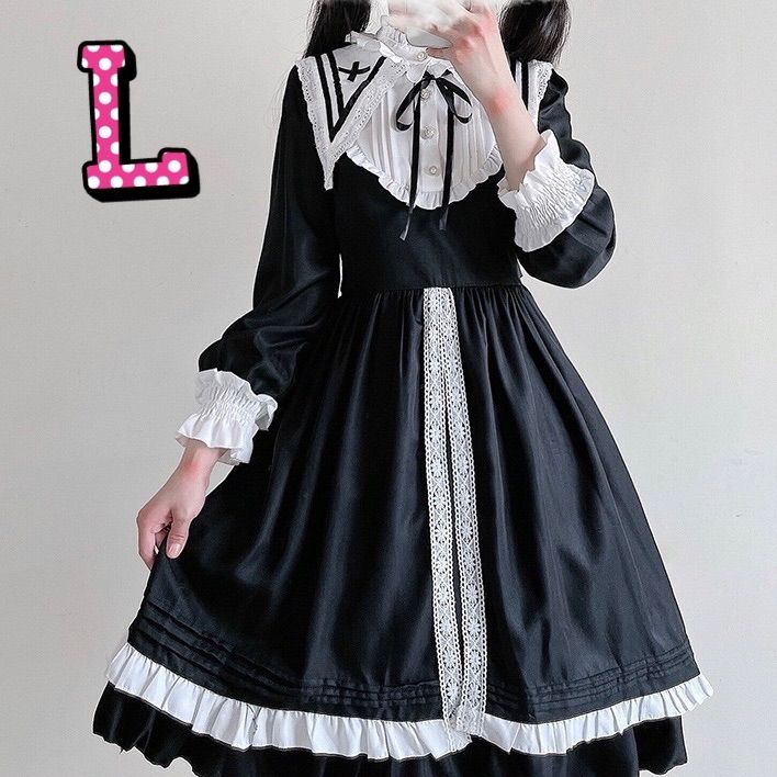 ワンピース ゴシック ロリータ L コスプレ 量産型 病みかわコーデ 地雷系 メイド服 ハロウィン 仮装 コスチューム 長袖 シスター 可愛い 文化祭  変装 修道女 ドレス 十字架 ゴスロリ クラシカル イベント 大人 かわいい - メルカリ