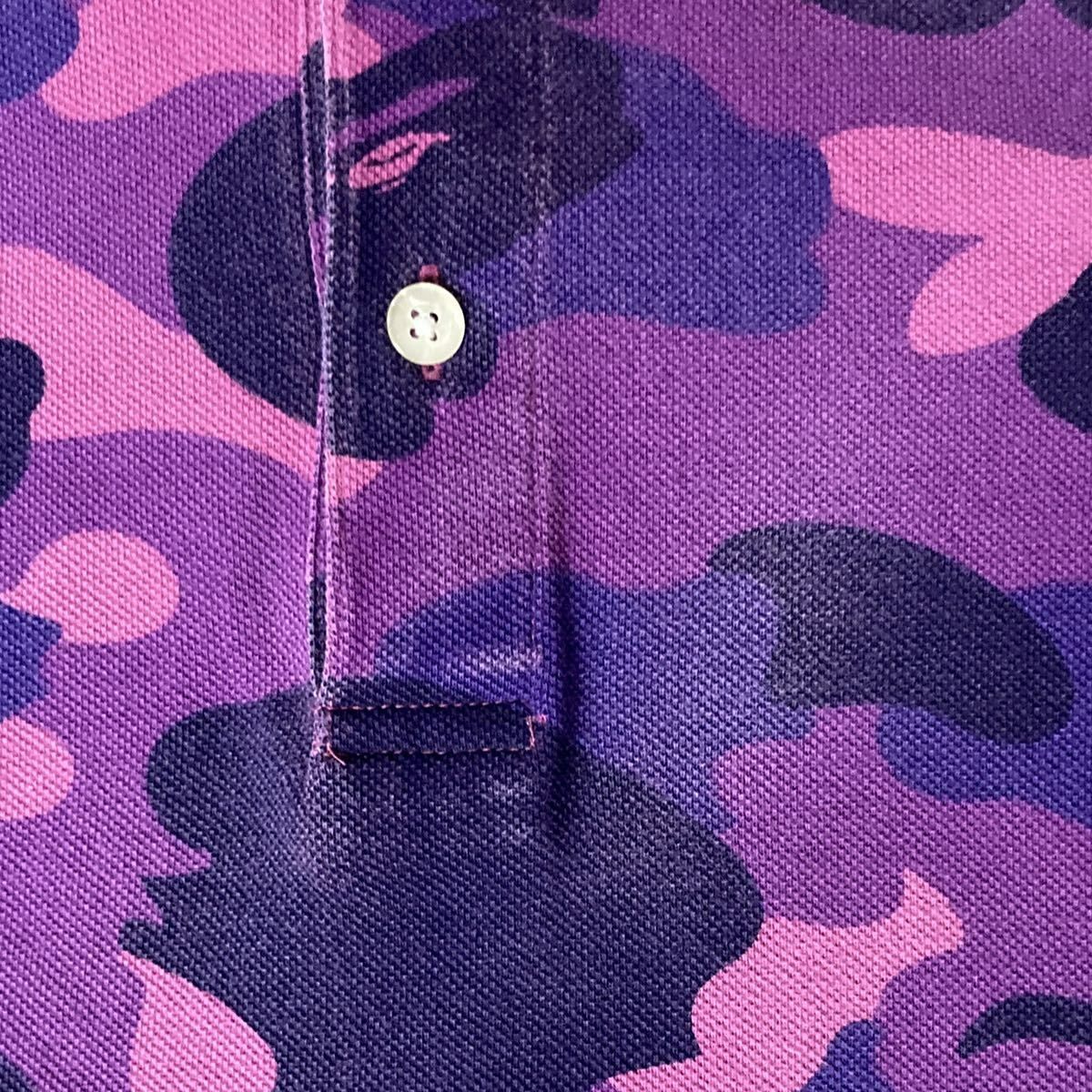 Purple camo カレッジロゴ ポロシャツ Mサイズ a bathing ape BAPE 