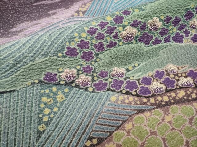 平和屋本店□極上 十日町 名門 滝泰謹製 太鼓柄袋帯 相良刺繍 おぼろ染  