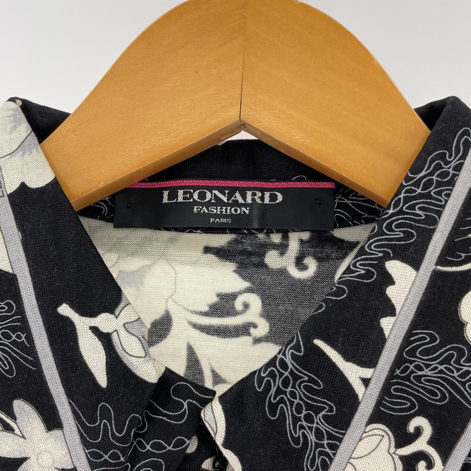 LEONARD レオナール 総柄カットソー sizeM/ブラック×ホワイト