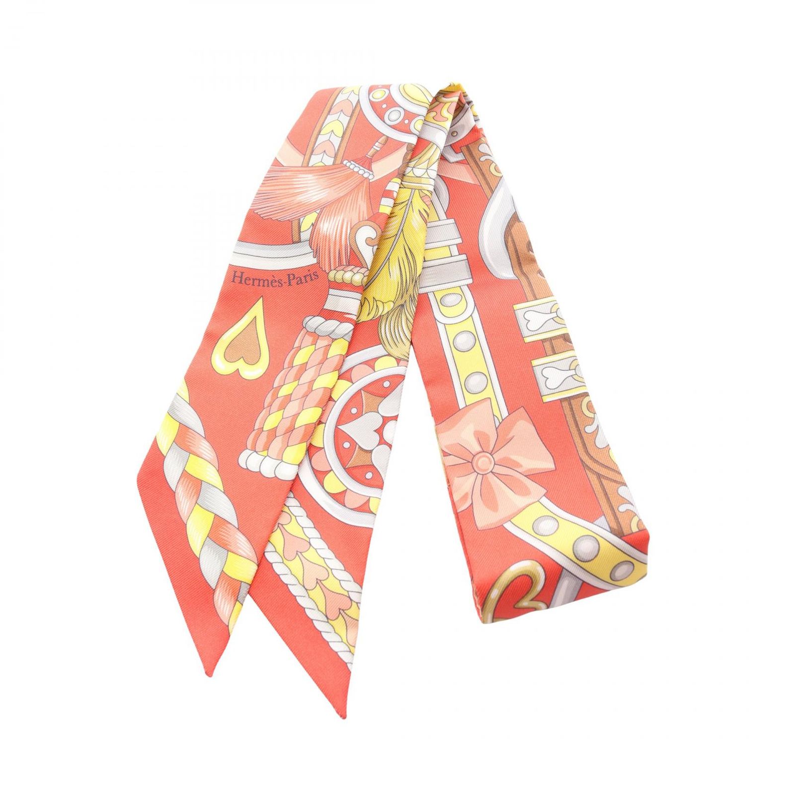 エルメス HERMES スカーフ ツイリー HARNAIS DE COEUR レッド/イエロー