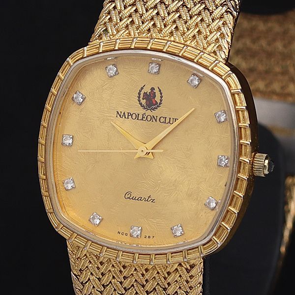 稼働 良品 ナポレオンクラブ QZ G287 ゴールド文字盤 石付 メンズ腕時計 KYM