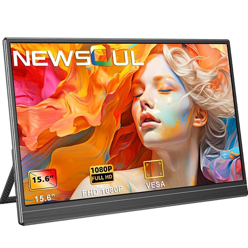 Newsoul モバイルモニター 15.6インチ モバイルディスプレイ 自立型 ポータブルモニター VESA対応 サブモニター 1920x1080FHD 持ち運びモニター 軽量 薄型 ゲーミングモニター IPS液晶パネル ゲームモニター USB Type- 0