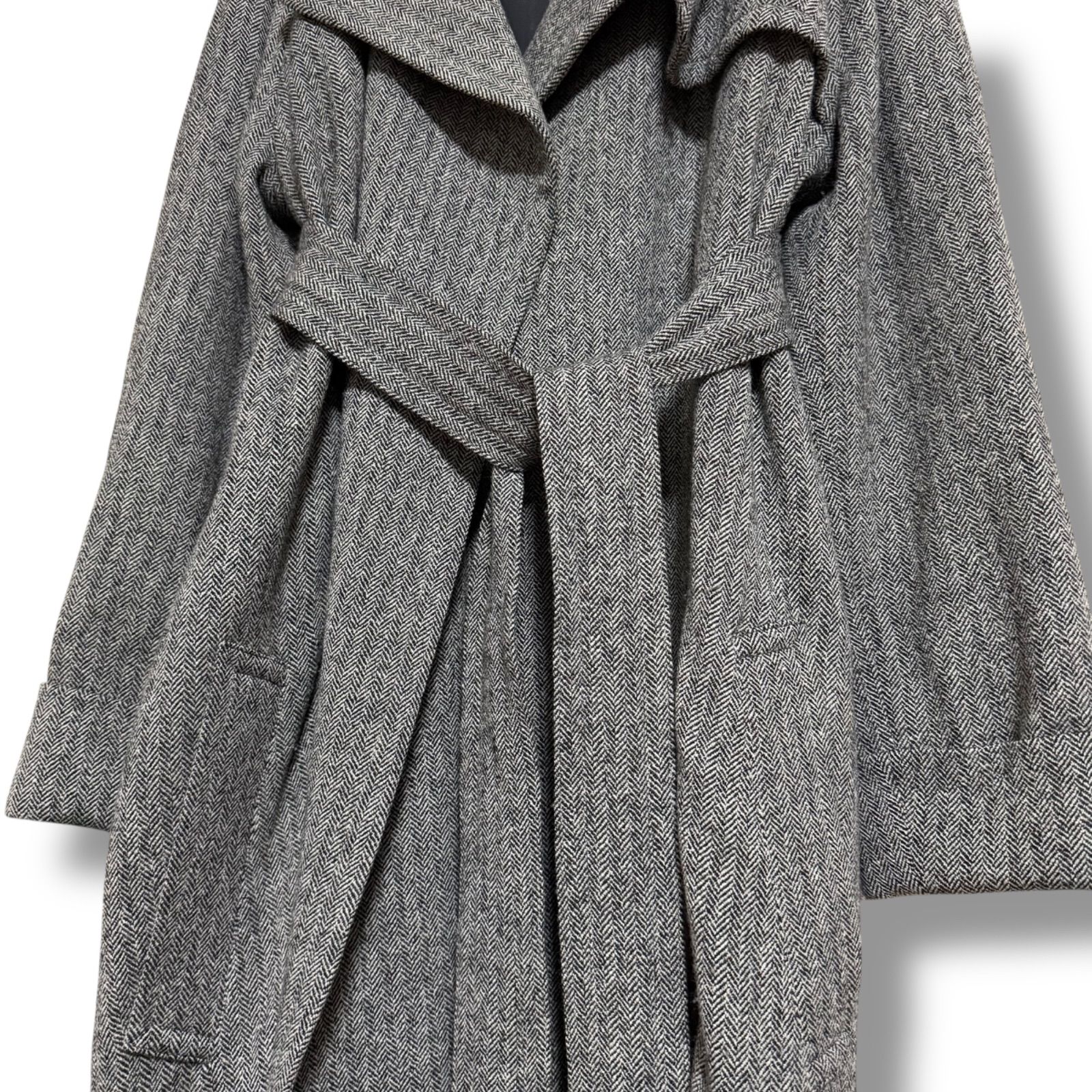 マディソンブルー ウール ヘリンボーン ロングガウンコート ベルト付き