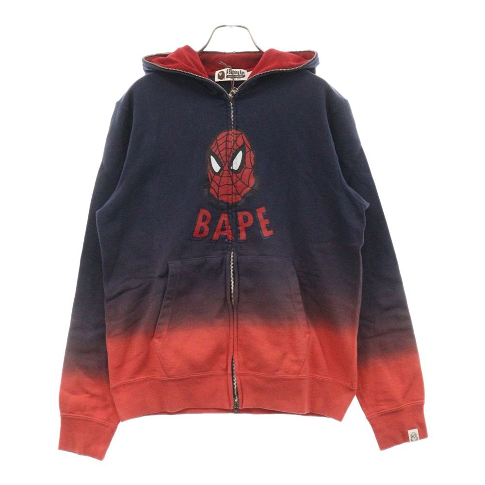 A BATHING APE (アベイシングエイプ) ×MARVEL COMICS マーベルコミックス スパイダーマン プリント フルジップアップ スウェット フーディ パーカー ネイビー