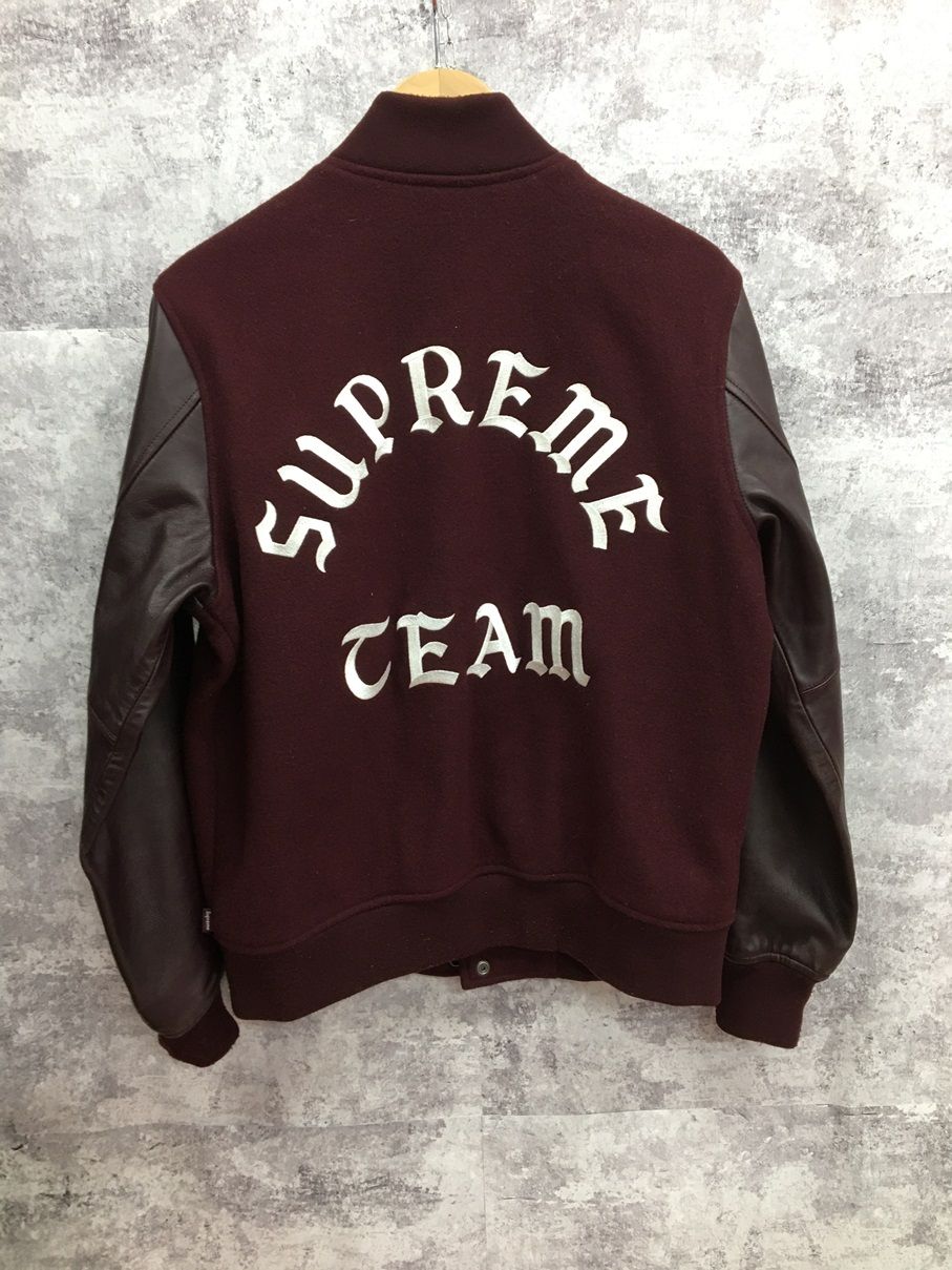 SUPREME 15AW WOOL VARSITY CREW JACKET シュプリーム 袖レザー スタジャン【W0053-004】 - メルカリ