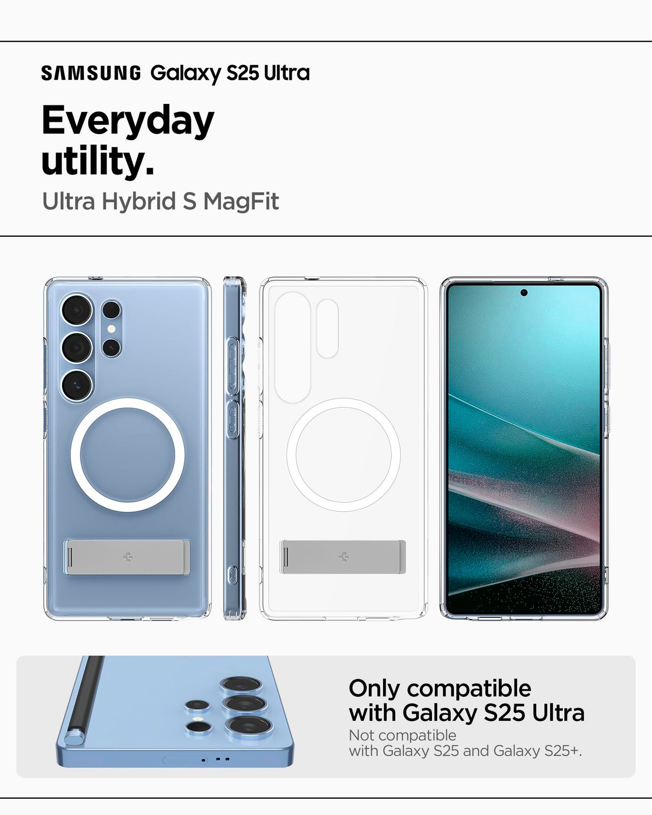 最高の品質、最低の価格！ Spigen Ultra Hybrid S MagFit ケース Samsung Galaxy S25 Ultra用 MagSafeアクセサリー対応 - ホワイト MagFit キックスタンド S25 Ultra