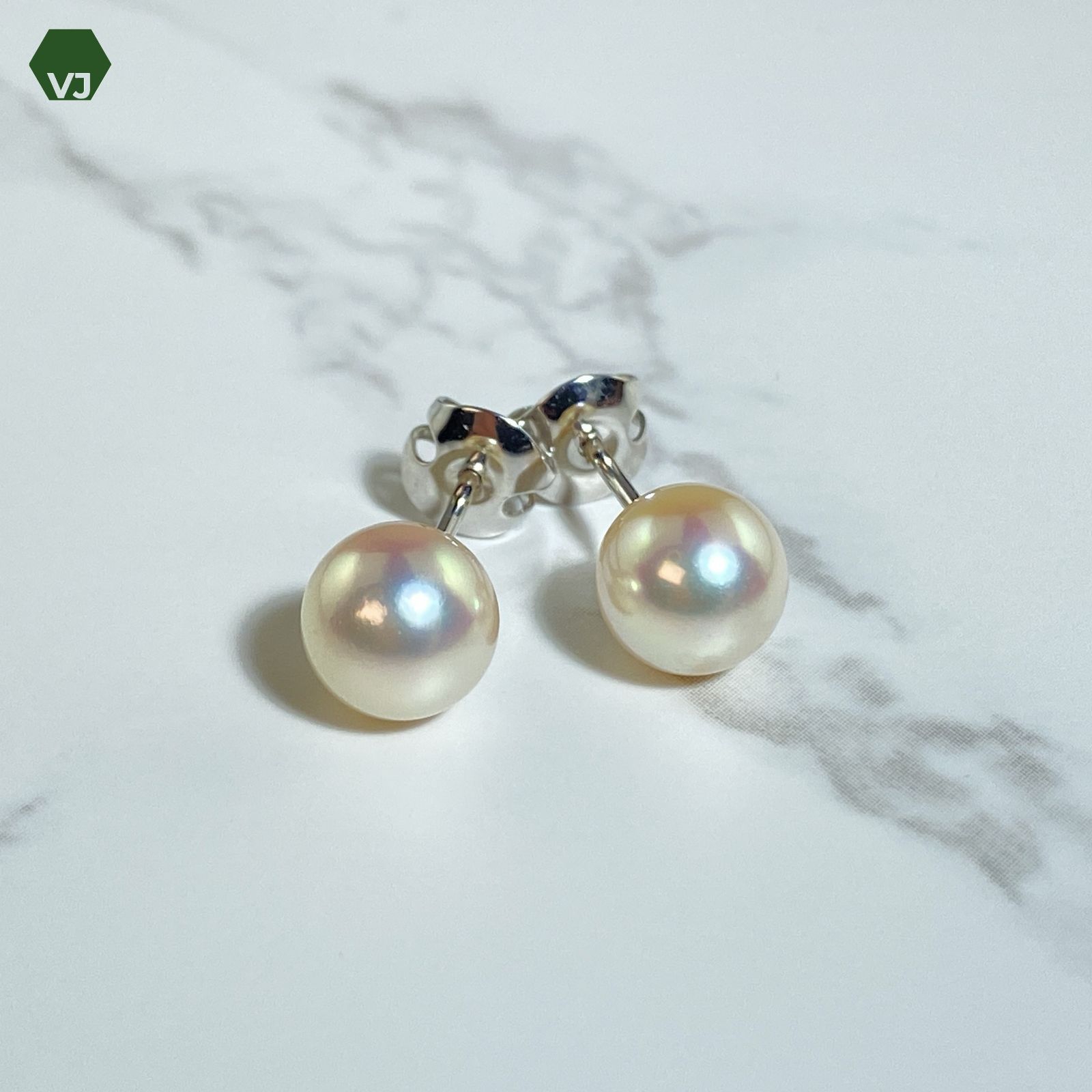 29-01】アコヤパール ピアス【中古】【K18WG】【約7.6㎜】☆By vivid-J 