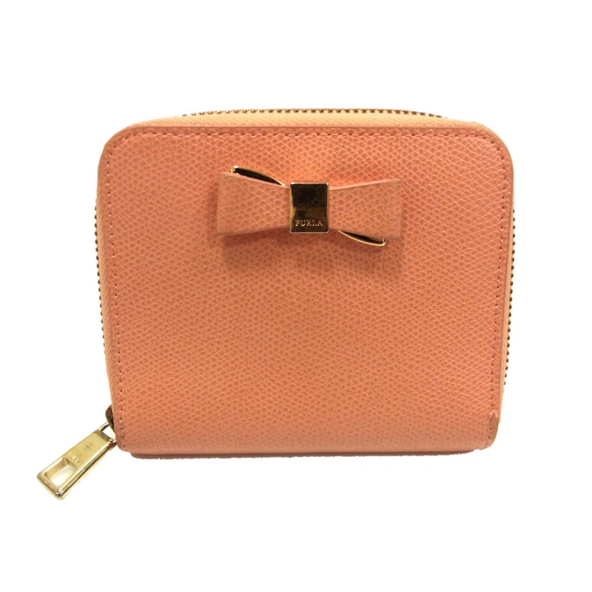 フルラ新品リボン未使用スモールジップ正規品ラウンドファスナー二つ折り財布 ◇FURLA フルラ 二つ折り財布 リボンモチーフ ASIA S ZIP AROUND