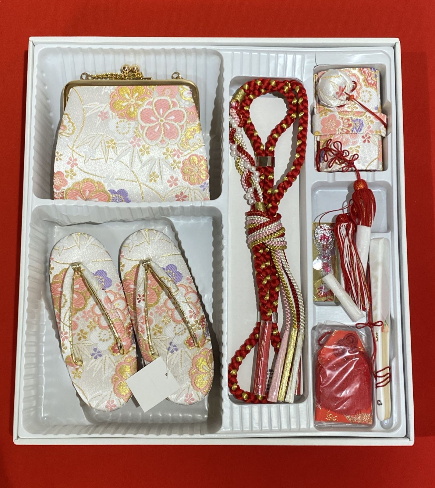 ms 24107 7 七五三 5〜3歳 はこせこセット 草履 バッグ 筥迫 女の子 白 ピンク