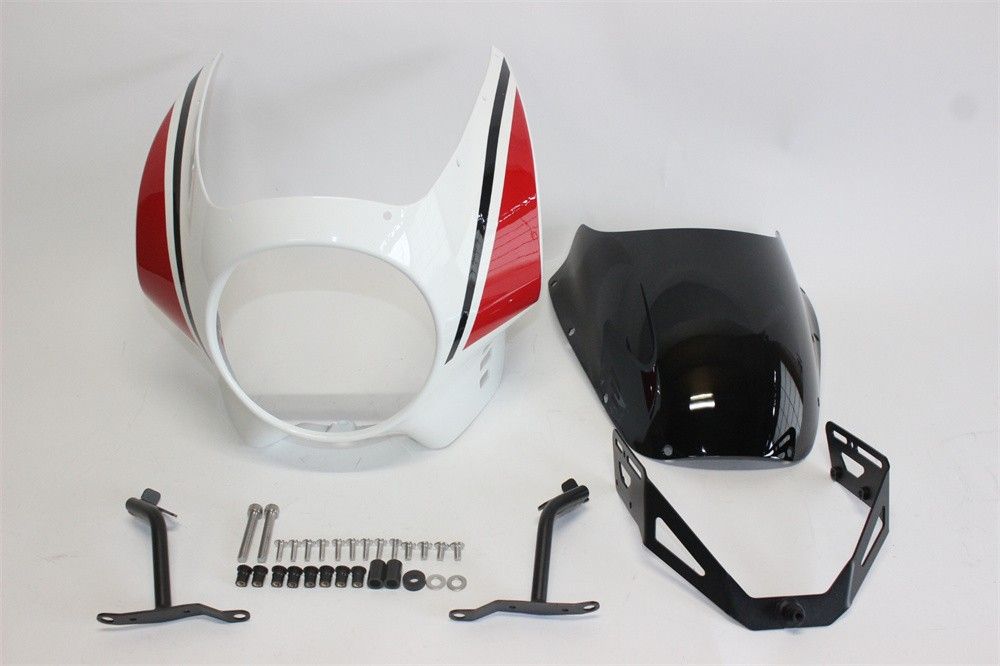 XSR 900 XSR900 xsr900 2025 以降 ビキニカウル フロントカウル 白X赤 - スモーク スクリーン -ステー セット