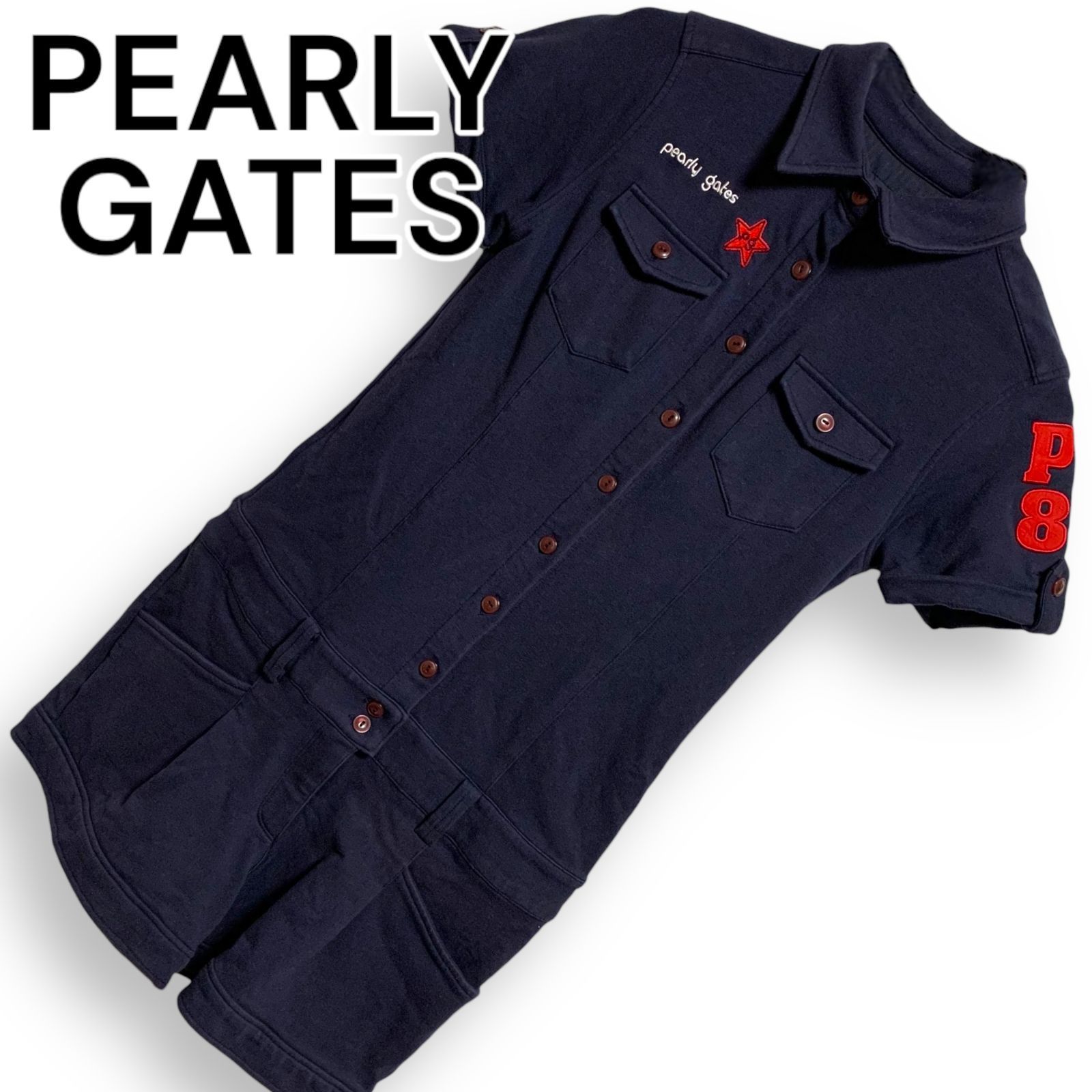 パーリーゲイツ 半袖 オールインワン ネイビー 1 ゴルフ レディース PEARLY GATES パーリーゲイツ ネイビー オールインワン 半袖 綿
