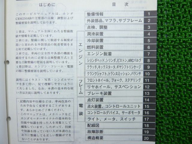 CRM250AR サービスマニュアル　パーツリスト ホンダCRM250AR用サービスマニュアル、パーツリスト ホンダ CRM250AR