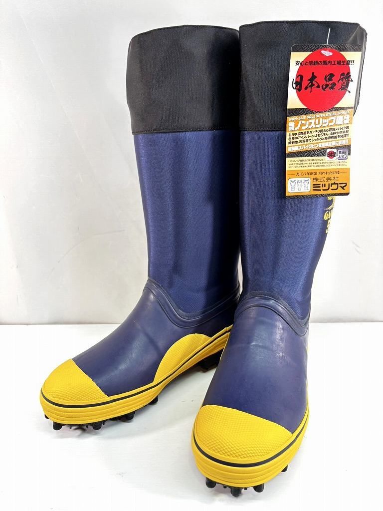 【未使用品】ミツウマ 岩礁 55NS 27cm 濃紺 長靴 山歩き 林業 庭仕事 ミツウマ 岩礁 55NS スパイク付き安全靴 長靴 27cm 濃紺｜中古