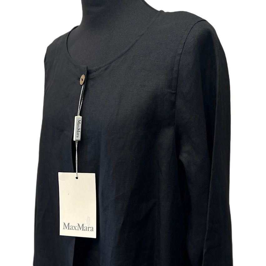 MaxMara マックスマーラ リネン ノーカラー ジャケット ブラック タグ 