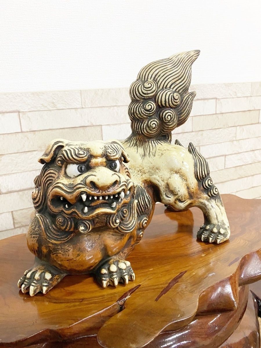 獅子　置物 楽天市場】対獅子 白盛 4.5号 九谷焼 高さ13cm 家の守り神 シーサー