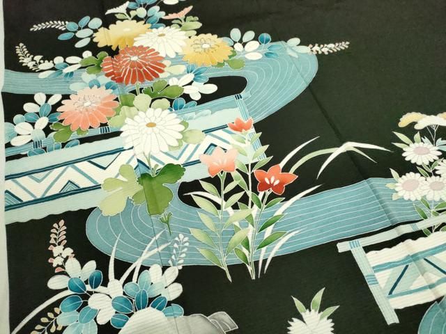 平和屋着物＊夏物 小紋 絽 流水文 銀彩 正絹 逸品 AAAZ0396jd