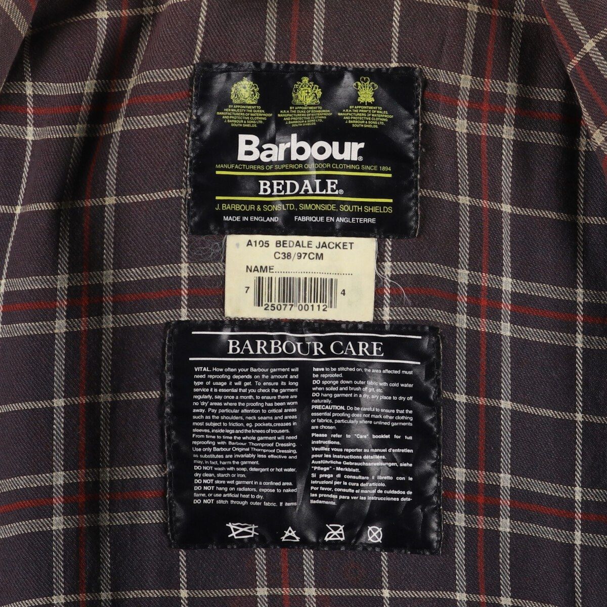 1999s】英国製 3ワラント バブアーBARBOURクラシックビデイルC44 低い