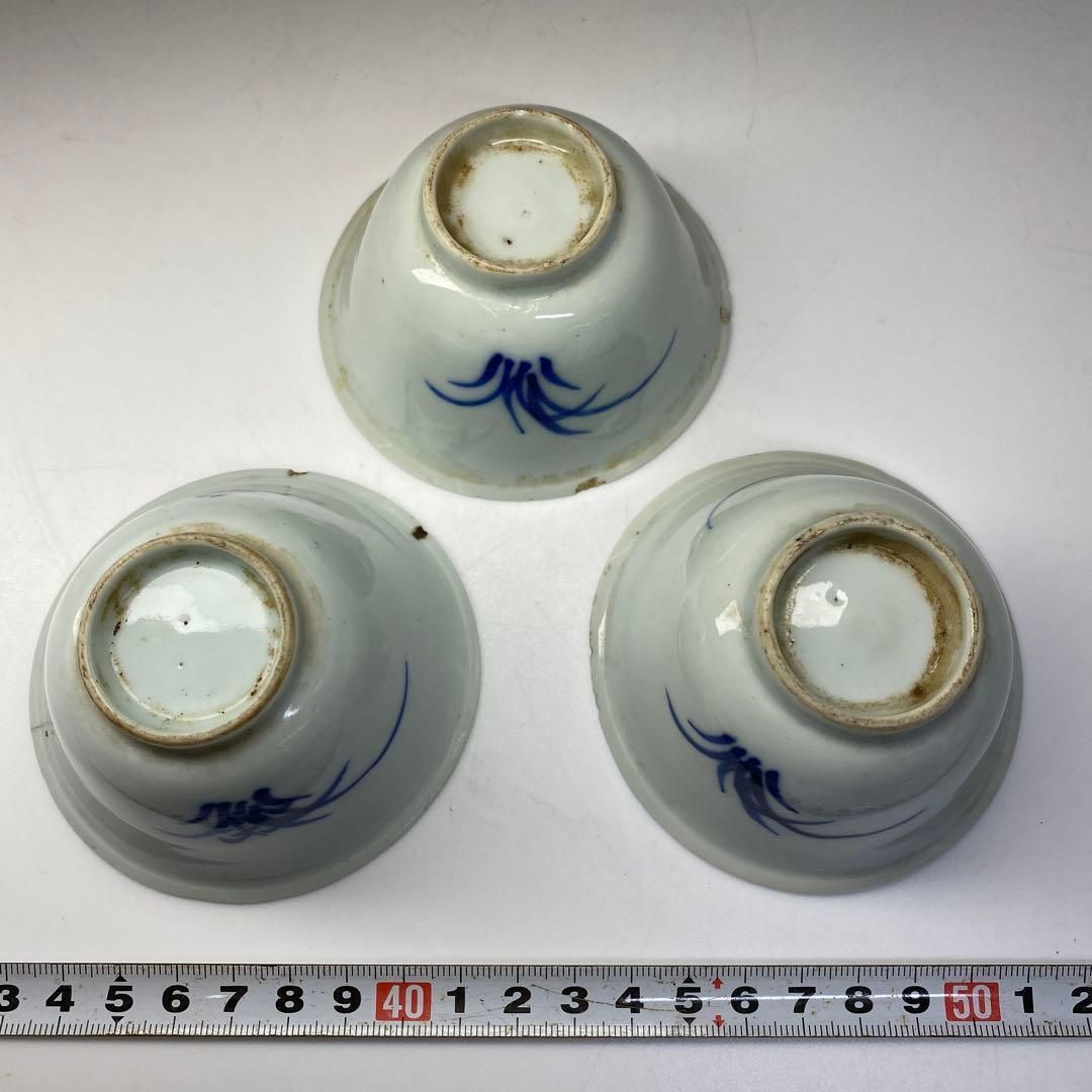 中国清朝期 青花煎茶碗3客 直径約8㎝ 東Y6-0703①タカチ 【公式通販】