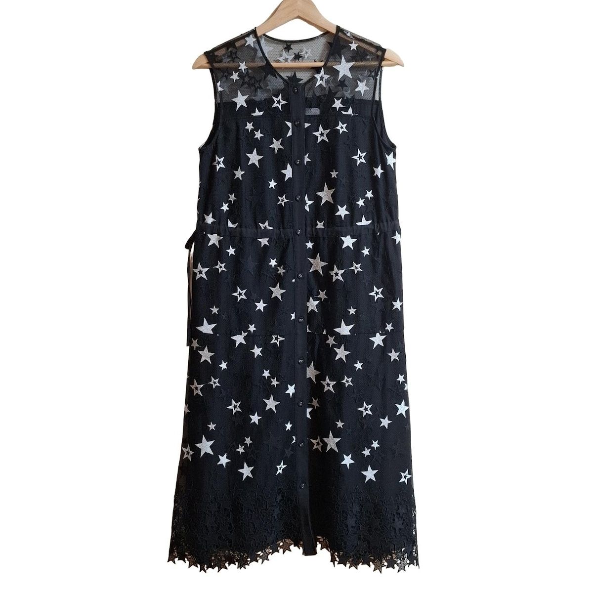 ダイアグラム ワンピース サイズ38 M レディース - 黒 クルーネック ノースリーブ ロング レース スター 星 ラメ シャツワンピ