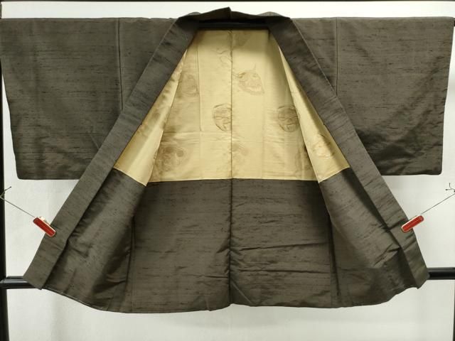 平和屋着物○男性 紬 アンサンブル 色無地 桔梗鼠色 正絹 逸品  