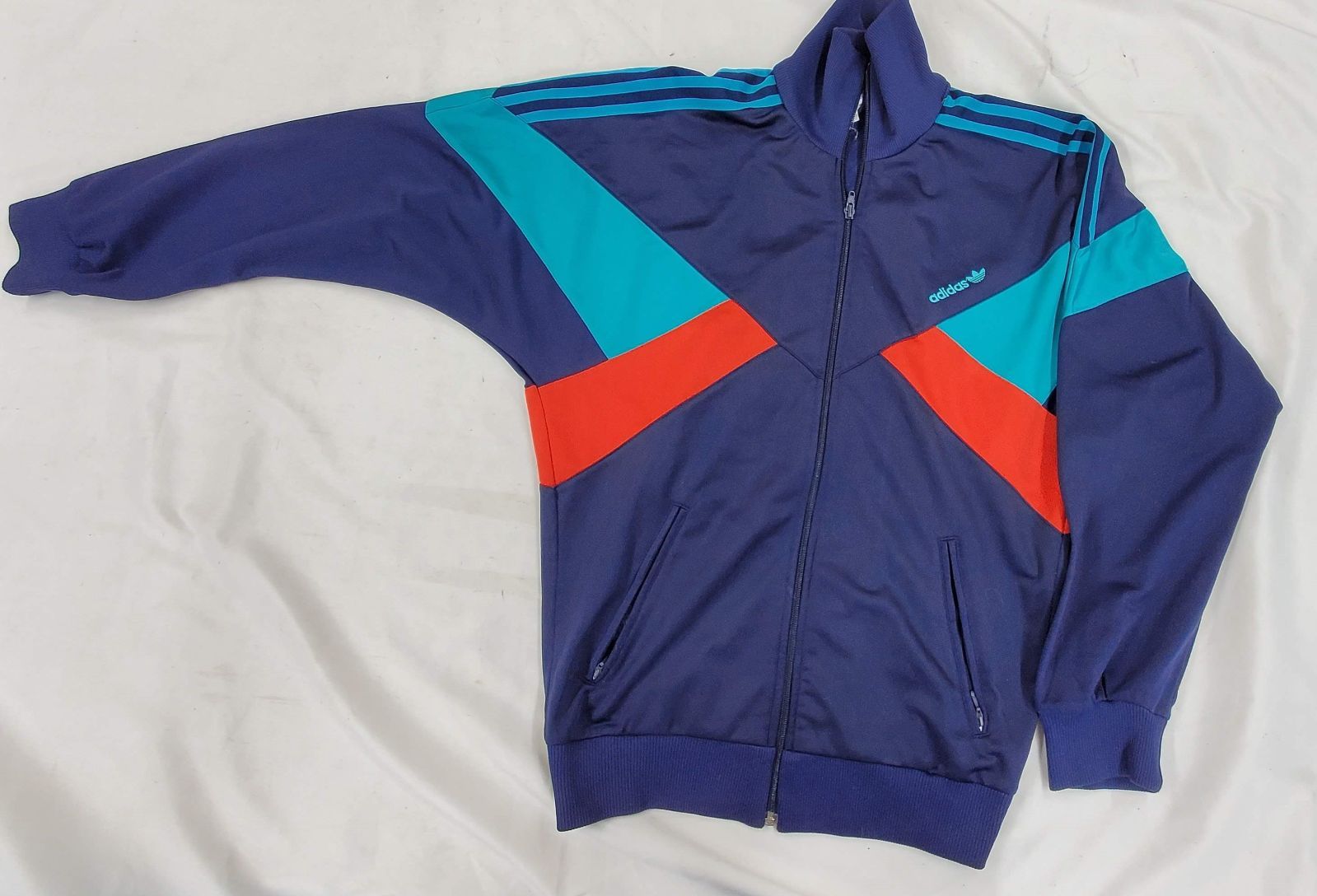 80s ヴィンテージ adidas アディダス トラックジャケット ジャージ XXSサイズ 紺色 マルチ Trefoil fg1027-1