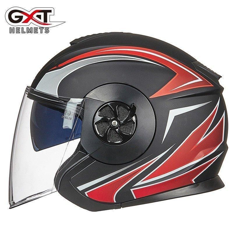 GXT ジェットヘルメット レッド/ブラック GXT ヘルメット ジェットヘルメット ダブルシールド バイク