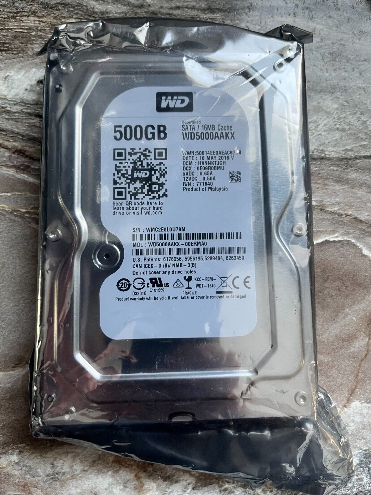 Western Digital 3.5 500 GB Sata Hard Drive Model WD5000AAKX MGF May 2016