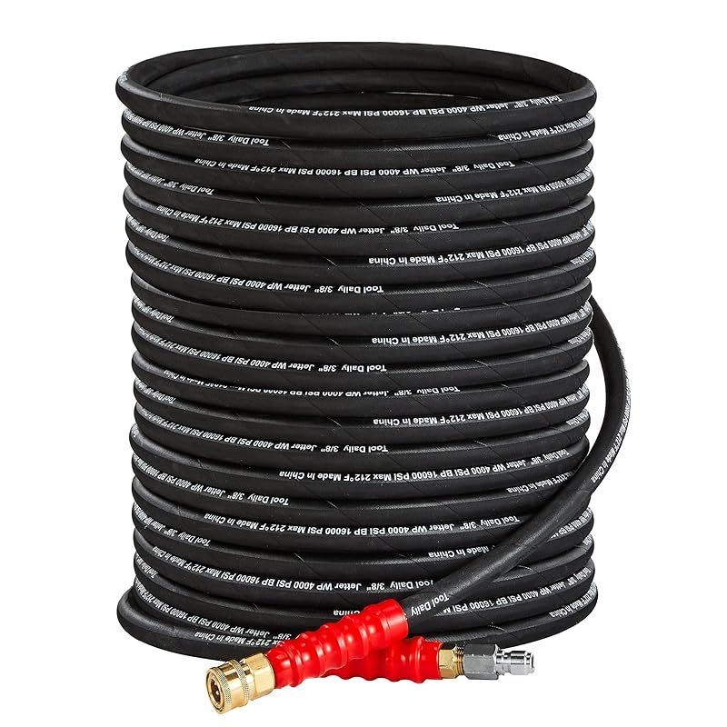 Tool Daily高圧洗浄ホース 3|8 Inch x 50 FT 0.95 cm x 1.27 m クイックコネクト 4000 PSI 編組高張力ワイヤー